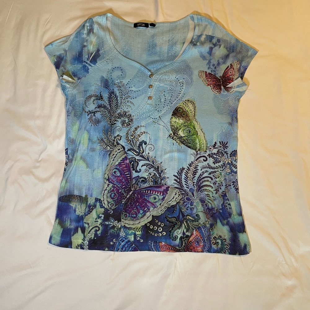 Apt. 9 Blue Butterfly Graphic Polo T-Shirt